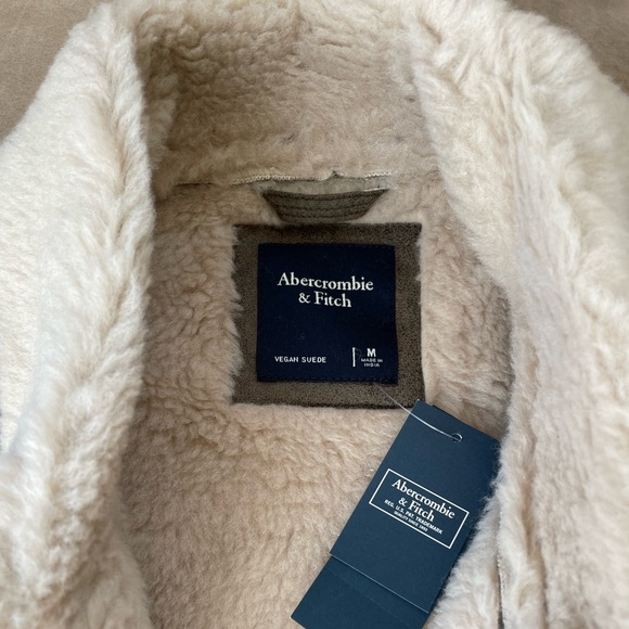 Abercrombie & Fitch Vegan Suede Jacket Coat with Faux Fur Lining, Brown, Men’s M - Picture 9 of 13